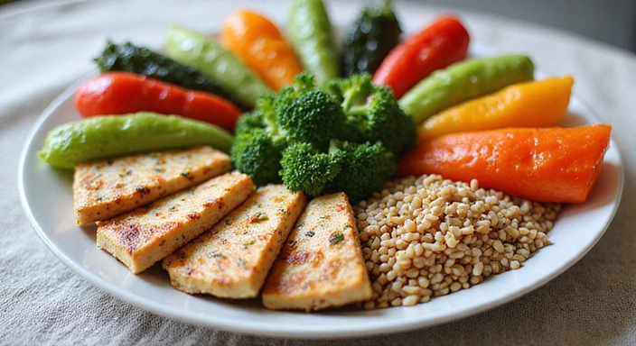 Zdrowy talerz pełen warzyw i białka