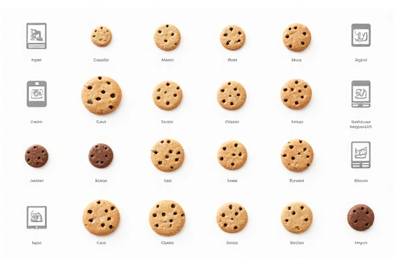 Różne rodzaje ciasteczek internetowych symbolizujące dane