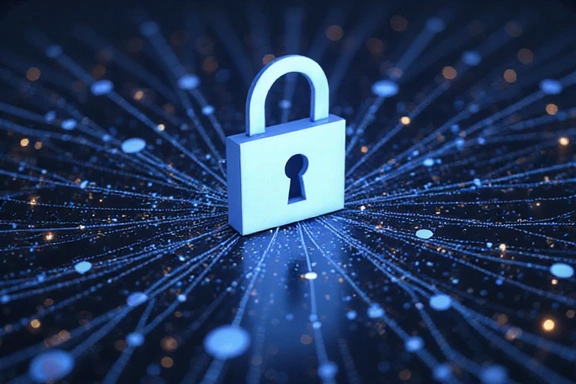 Illustration of data privacy and security with a padlock icon