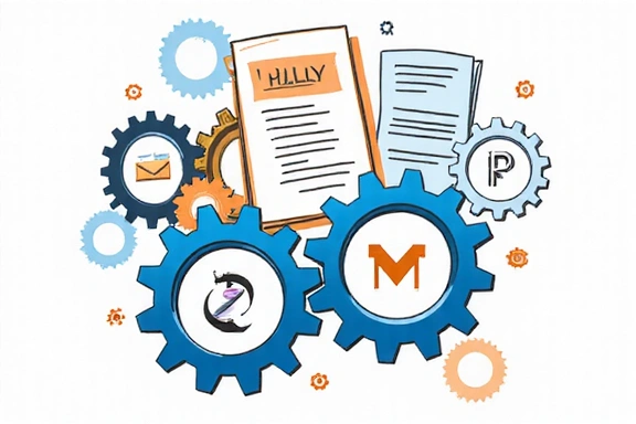 Illustration symbolizing policy updates with gears and document icons