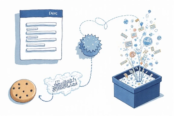 Illustration of various types of data being collected, such as a form and cookies
